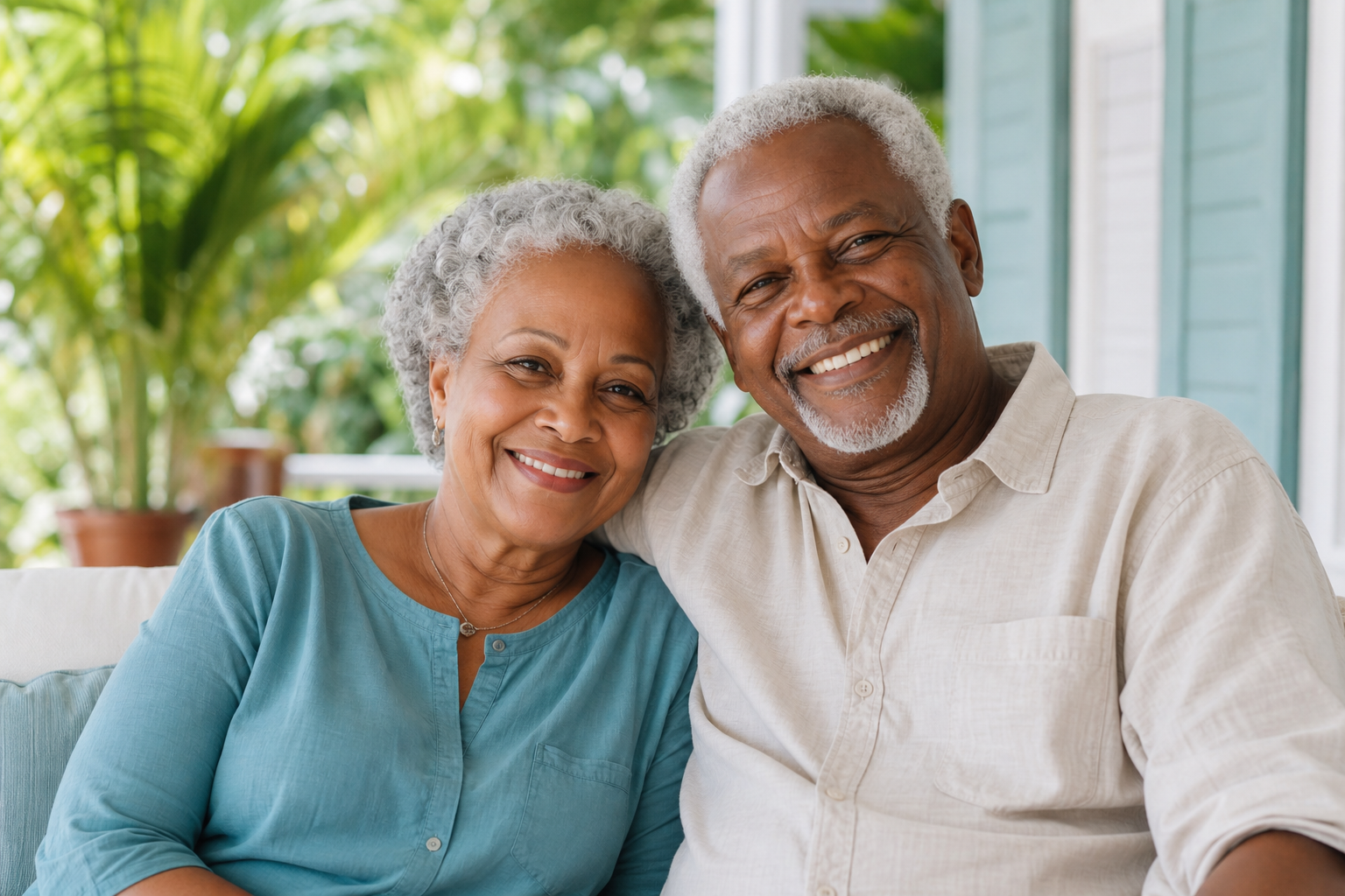 Couple de seniors souriant en Outre-mer